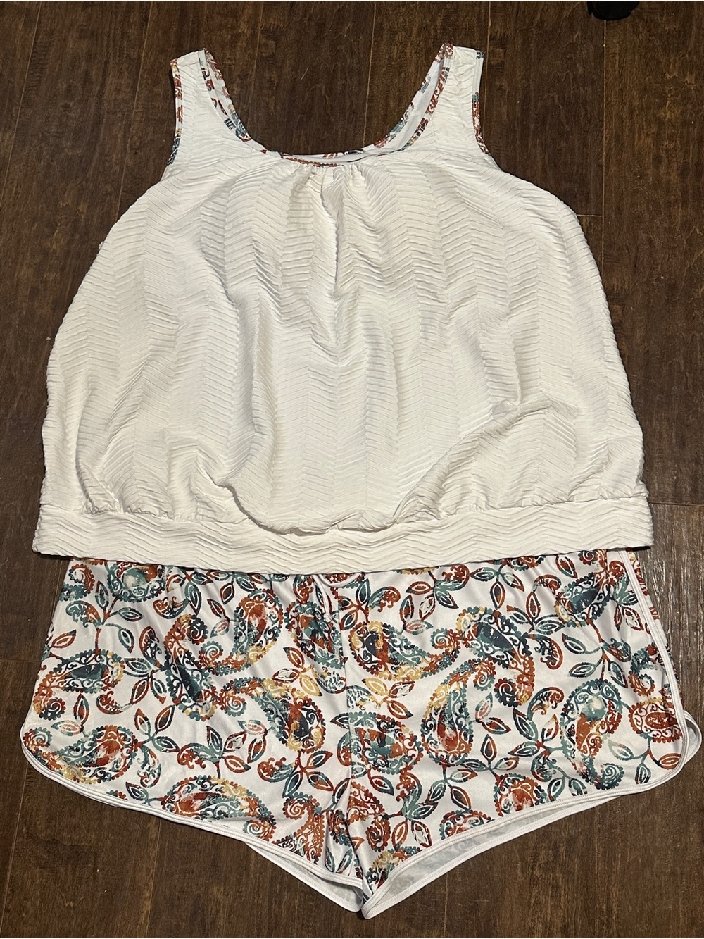 Rotita Tankini + Shorts Swim Suit Set White & Paisley 3X